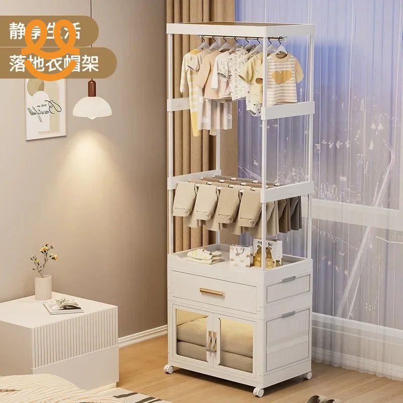 Mobile Wardrobe Portable Closet Large Capacity Clothes Organizer with Wheels Clothing Storage Shelf for Bedroom Living Room