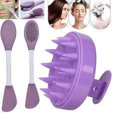 3-in-1 Silicone Double Head Mask Brush, Silicone Face Wash Brush & Silicone Shampoo Scalp Cleansing Brush